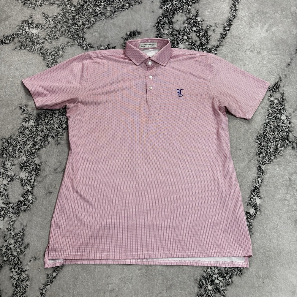 Holderness & Bourne Men's Size L Golf Polo Shirt Pink Microprint Tailored Fit